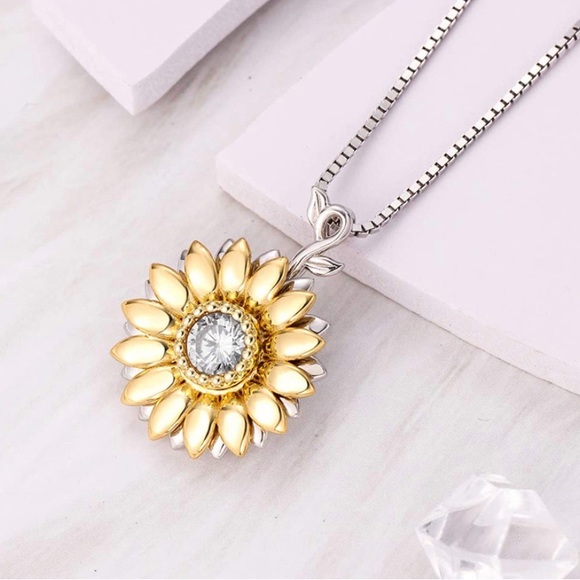 Rotatable Sunshine Sunflower Pendant Necklace, S925 Sterling Silver NWOT - Picture 5 of 5